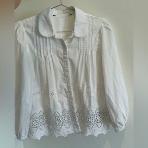 White Lace Button-Up Blouse